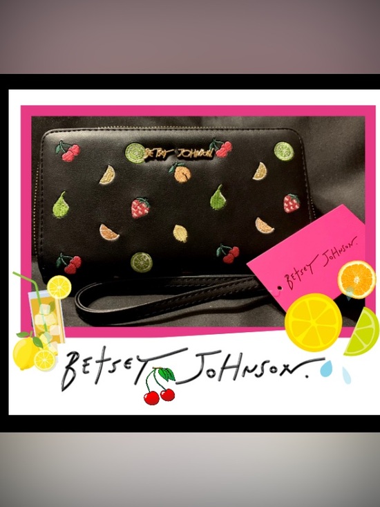 Betsey Johnson Handbags - Betsey Johnson Black Fruit-Embroidered Wristlet/Wallet